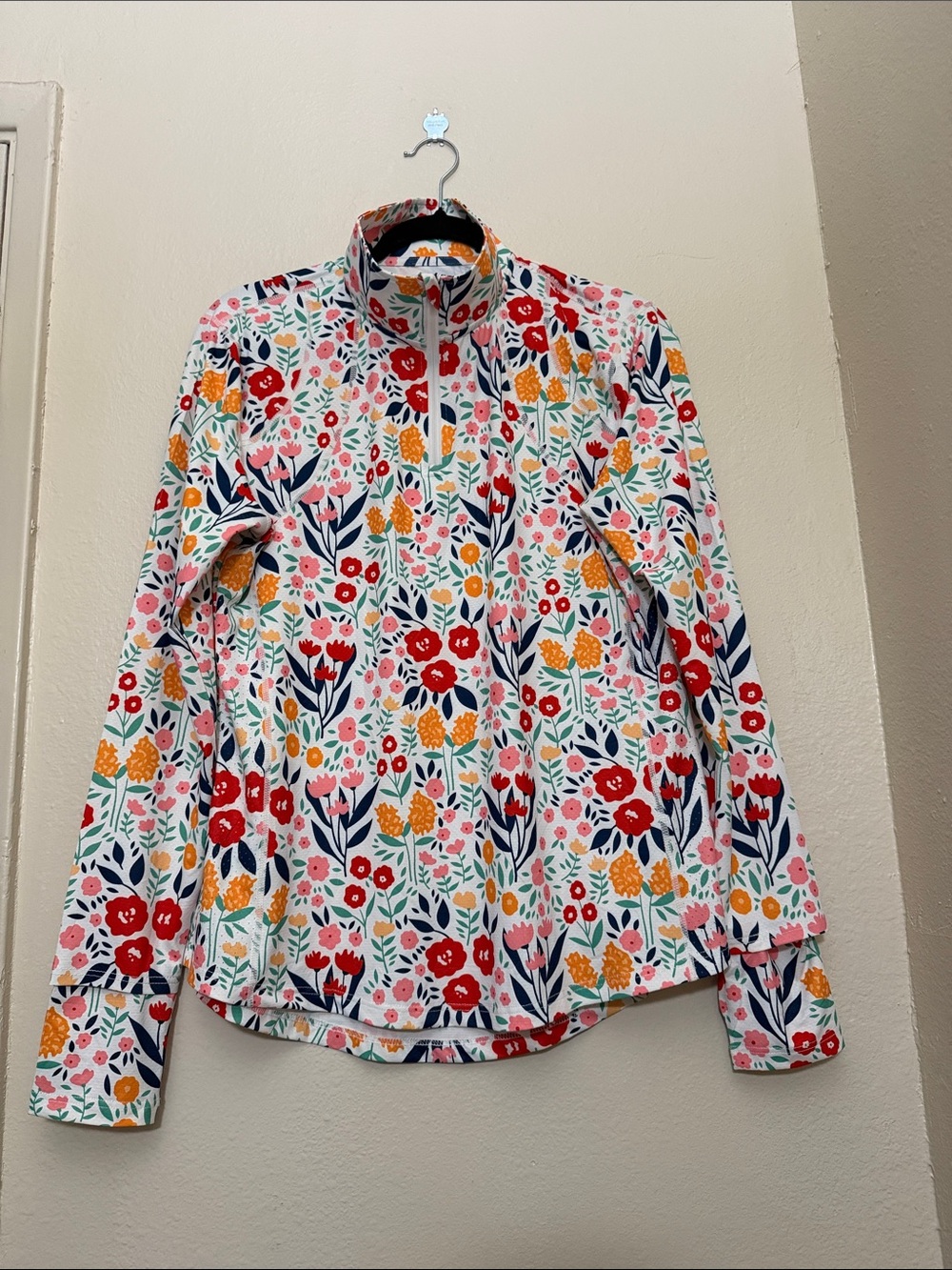 Floral Quarter-Zip Long Sleeve Top - Multi Color Quick Dry UV Protection Size L